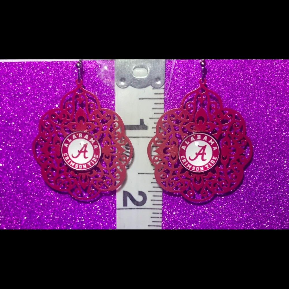Crimson Red Alabama Tide Filigree Cut Earrings
